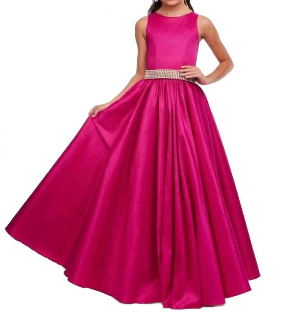 NEW ASHLEYLAUREN girl's crew neckline evening gown in raspberry